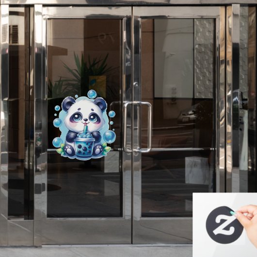 Schattigee Panda en Blue Boba Bubble Tea Raamsticker (Kantoordeur)