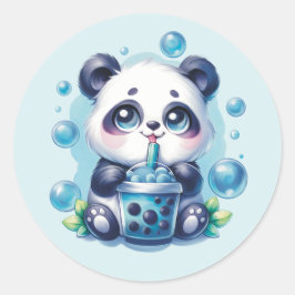 Schattigee Panda en Blue Boba Bubble Tea Ronde Sticker