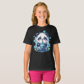 Schattigee Panda en Blue Boba Bubble Tea T-shirt (Voorkant volledig)