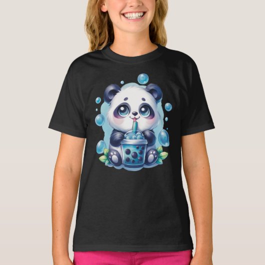 Schattigee Panda en Blue Boba Bubble Tea T-shirt (Voorkant)