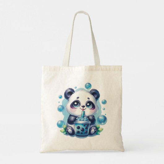 Schattigee Panda en Blue Boba Bubble Tea Tote Bag (Achterkant)