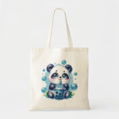 Schattigee Panda en Blue Boba Bubble Tea Tote Bag (Voorkant)