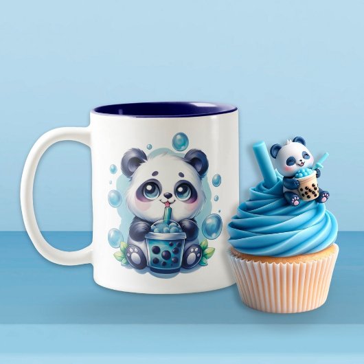 Schattigee Panda en Blue Boba Bubble Tea Tweekleurige Koffiemok