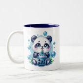 Schattigee Panda en Blue Boba Bubble Tea Tweekleurige Koffiemok (Links)