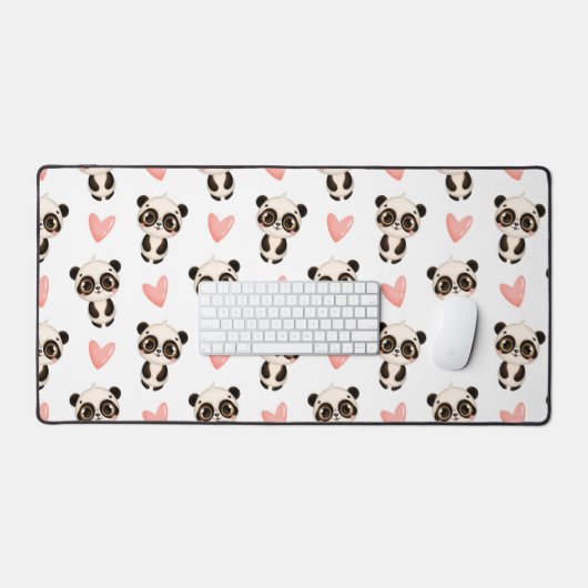 Schattigee panda en hartpatroon bureaumat (Keyboard & Muis)