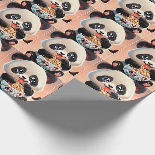 Schattigee Panda eten Ramen Cadeaupapier (Hoek)