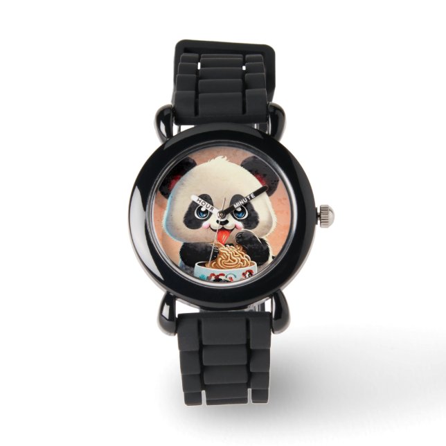 Schattigee Panda eten Ramen Horloge (Voorkant)