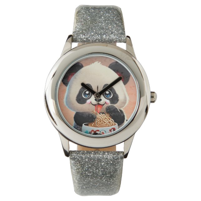 Schattigee Panda eten Ramen Horloge (Voorkant)
