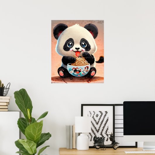 Schattigee Panda eten Ramen Poster (Thuiskantoor)