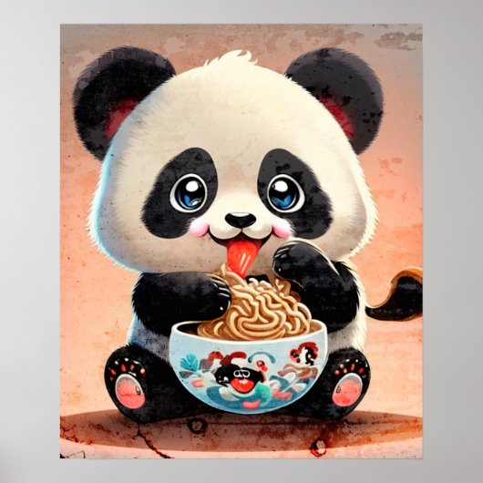 Schattigee Panda eten Ramen Poster (Voorkant)