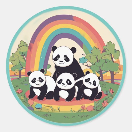 Schattigee Panda familie genieten van het leven Ronde Sticker (Voorkant)