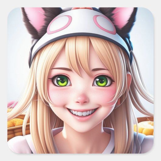Schattigee Panda Furry Anime Girl Vierkante Sticker (Voorkant)