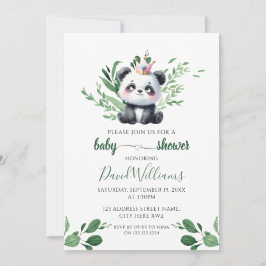Schattigee Panda Gender Neutral Greenery Baby show Kaart (Voorkant)
