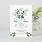 Schattigee Panda Gender Neutral Greenery Baby show Kaart (Staand voorkant)