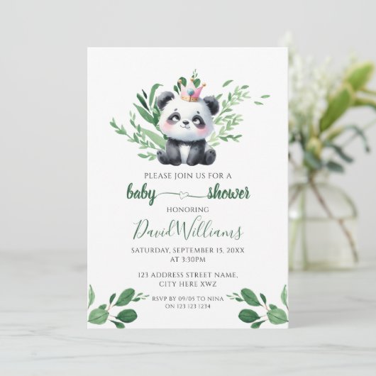 Schattigee Panda Gender Neutral Greenery Baby show Kaart (Staand voorkant)