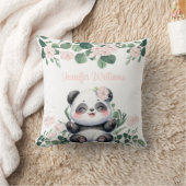 Schattigee Panda Girl Greenery Roze Bloem Bloemen Kussen (Deken)