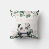 Schattigee Panda Girl Greenery Roze Bloem Bloemen Kussen (Voorkant)