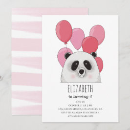 Schattigee panda. Grappig dier. Roze verjaardagsfe Kaart