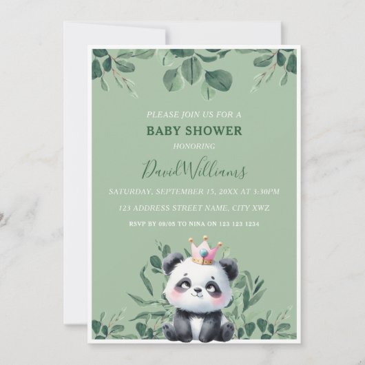 Schattigee Panda Greenery Foliage Green Baby showe Kaart (Voorkant)