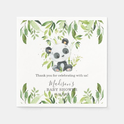 Schattigee Panda groen Bamboe Baby shower Verjaard Servet (Voorkant)