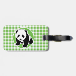 Schattigee panda; groene gingham bagagelabel