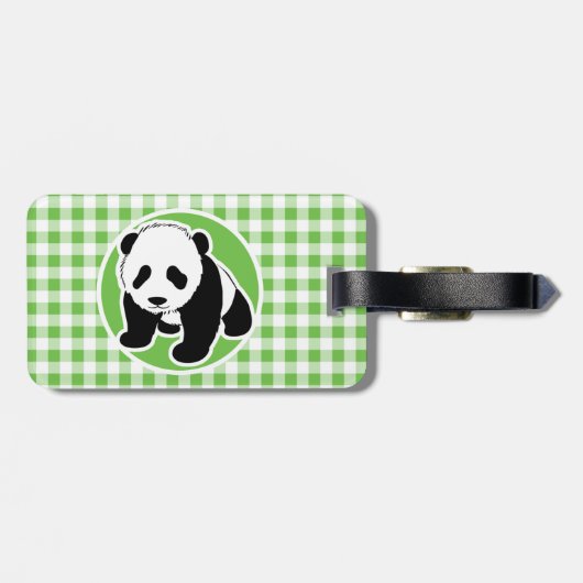 Schattigee panda; groene gingham bagagelabel (Achterkant horizontaal)