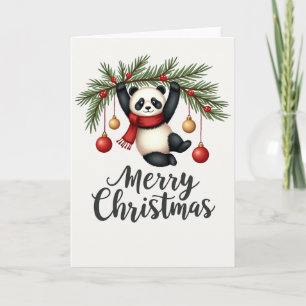 Schattigee panda hangend aan Kaart van kerstboomta
