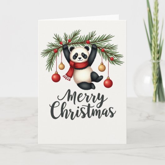 Schattigee panda hangend aan Kaart van kerstboomta (Voorkant)