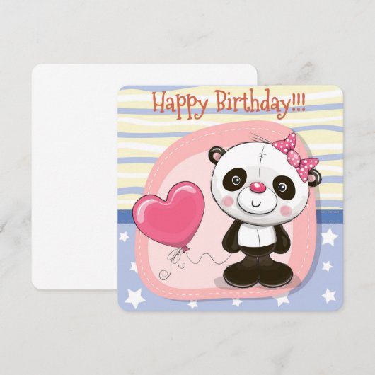 Schattigee Panda Happy Birthday Invitation Kaart (Voorkant / Achterkant)