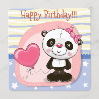 Schattigee Panda Happy Birthday Invitation Kaart