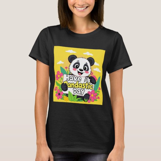 Schattigee panda: "Heb een Pandastische Dag" T-shirt (Voorkant)