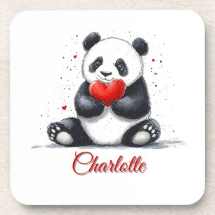 Schattigee Panda Holding Heart met  naam Bier Onderzetter