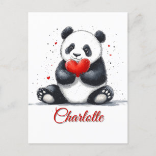 Schattigee Panda Holding Heart met  naam Briefkaart
