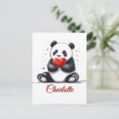 Schattigee Panda Holding Heart met naam Briefkaart (Staand voorkant)