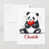 Schattigee Panda Holding Heart met naam Briefkaart (Voorkant / Achterkant)