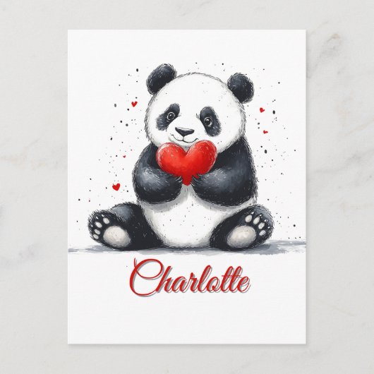 Schattigee Panda Holding Heart met naam Briefkaart (Voorkant)