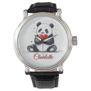 Schattigee Panda Holding Heart met  naam Horloge