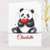 Schattigee Panda Holding Heart met naam Kaart (Gele Bloem)