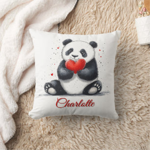 Schattigee Panda Holding Heart met  naam Kussen