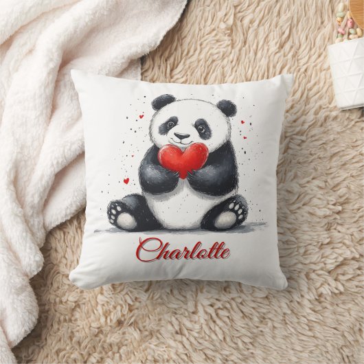 Schattigee Panda Holding Heart met naam Kussen (Deken)
