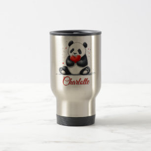 Schattigee Panda Holding Heart met naam Reisbeker
