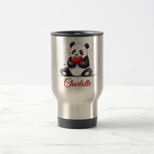 Schattigee Panda Holding Heart met naam Reisbeker (Center)