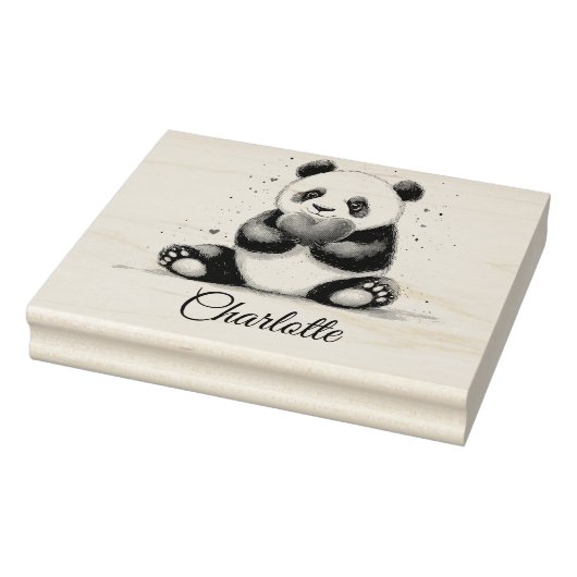 Schattigee Panda Holding Heart met naam Rubberstempel (Stempel)