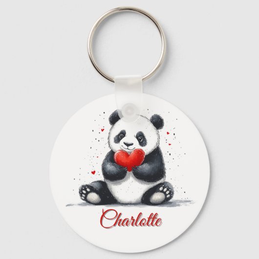 Schattigee Panda Holding Heart met  naam Sleutelhanger (Voorkant)