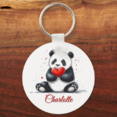 Schattigee Panda Holding Heart met  naam Sleutelhanger (Voorkant)