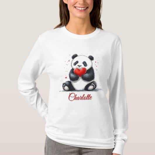 Schattigee Panda Holding Heart met naam T-shirt (Voorkant)