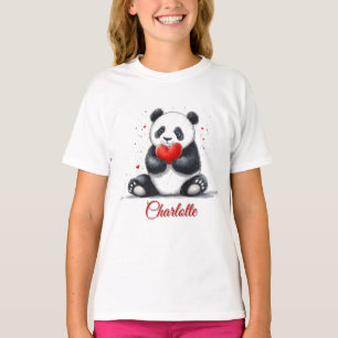 Schattigee Panda Holding Heart met naam T-shirt