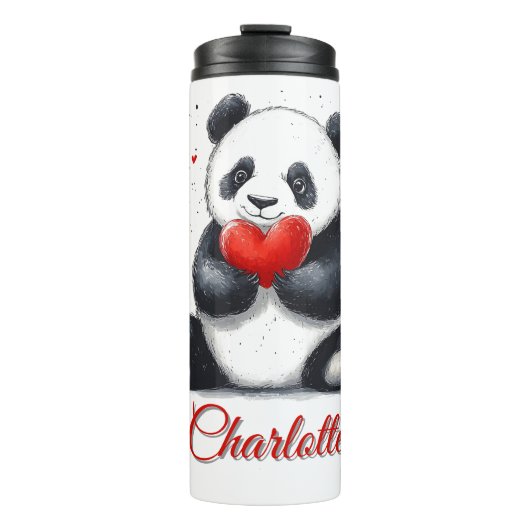 Schattigee Panda Holding Heart met  naam Thermosbeker (Voorkant)