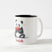 Schattigee Panda Holding Heart met  naam Tweekleurige Koffiemok (Voorkant rechts)