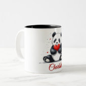Schattigee Panda Holding Heart met  naam Tweekleurige Koffiemok (Voorkant links)